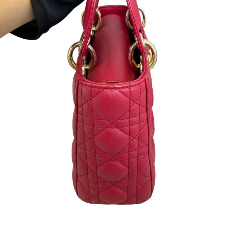 Lady Dior Small Lambskin Cannage Red GHW