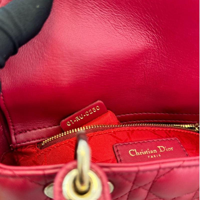 Lady Dior Small Lambskin Cannage Red GHW