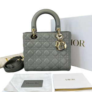 Lady Dior Medium Lambskin Cannage Grey GHW