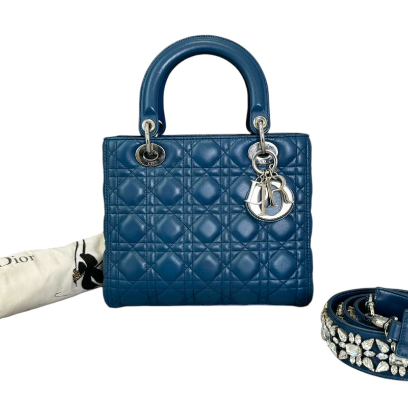 Lady Dior Medium Lambskin Cannage Blue SHW