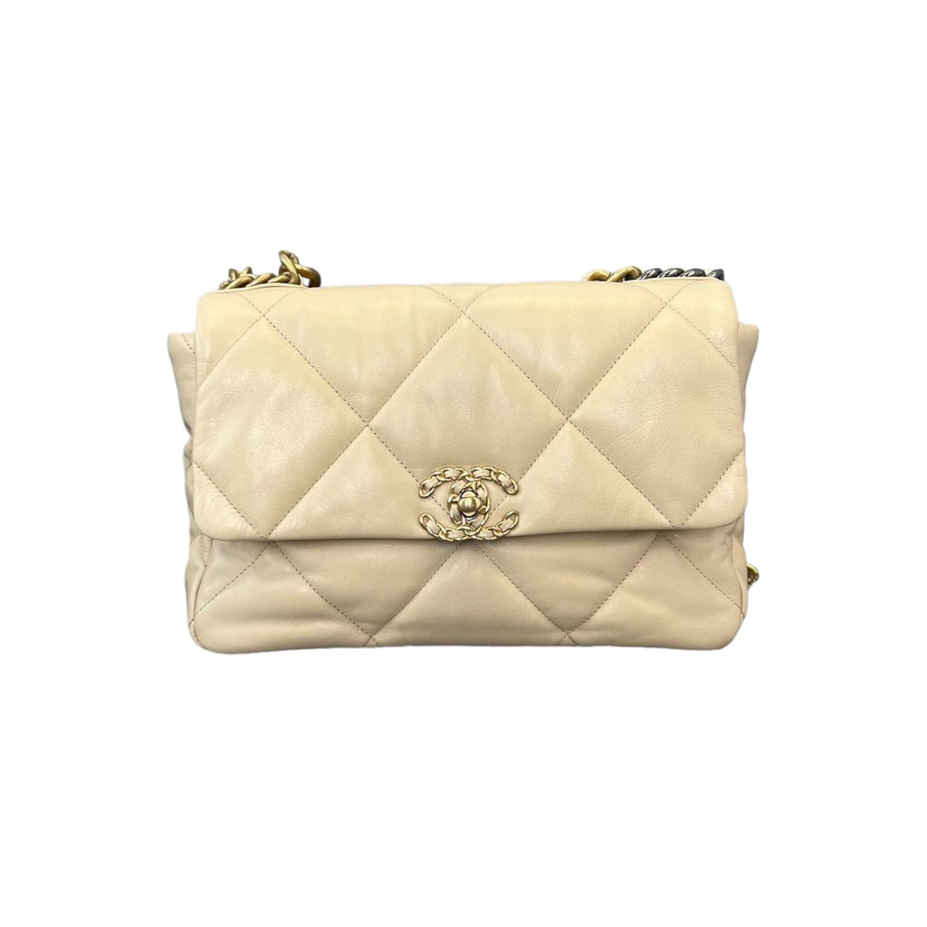 Lambskin Quilted Large Chanel 19 Flap Beige