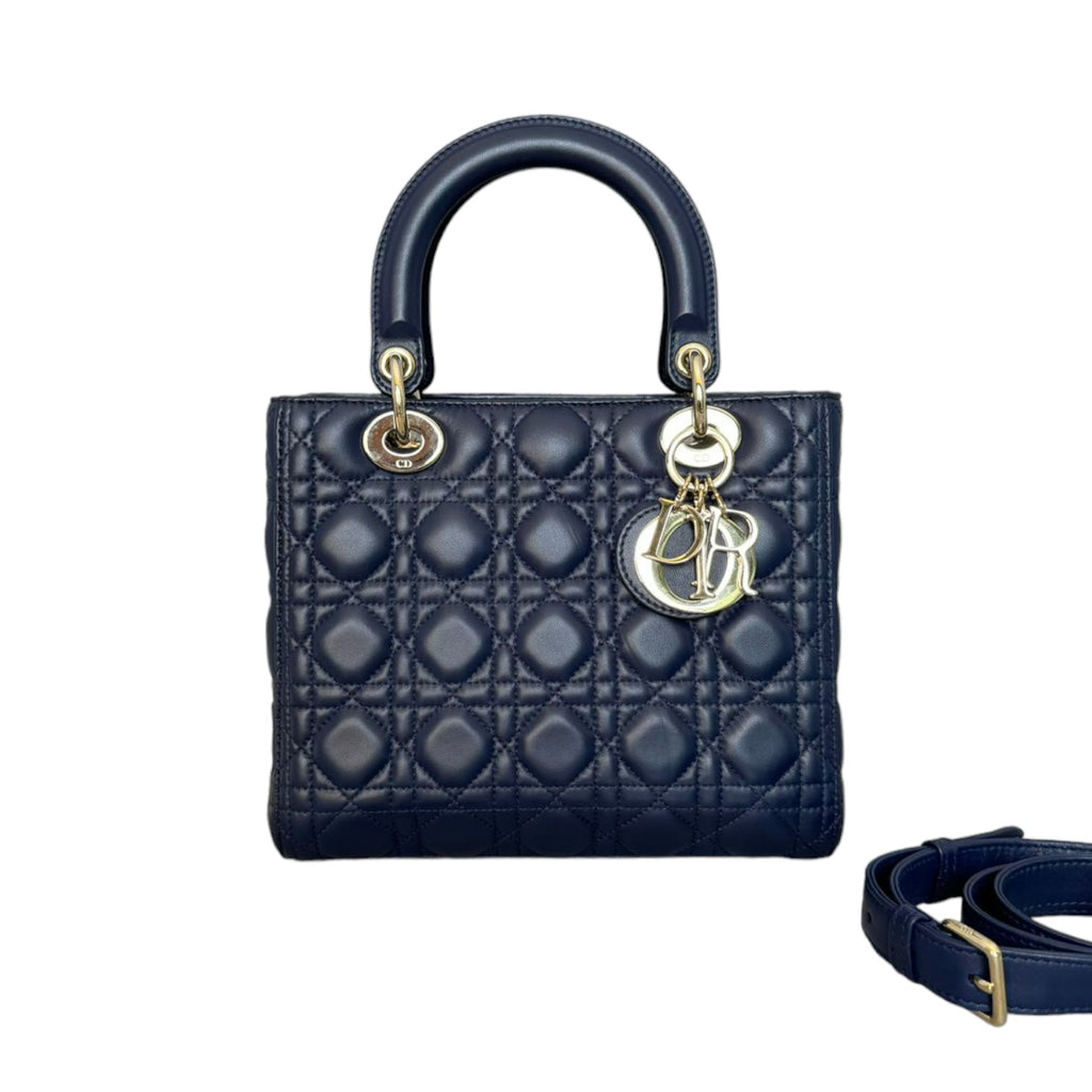 Lady Dior Medium Lambskin Cannage Navy GHW