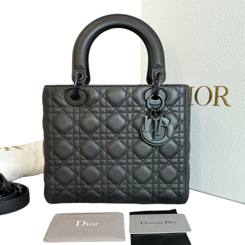 Lady Dior Medium Ultra Matte Calfskin Cannage Black BHW