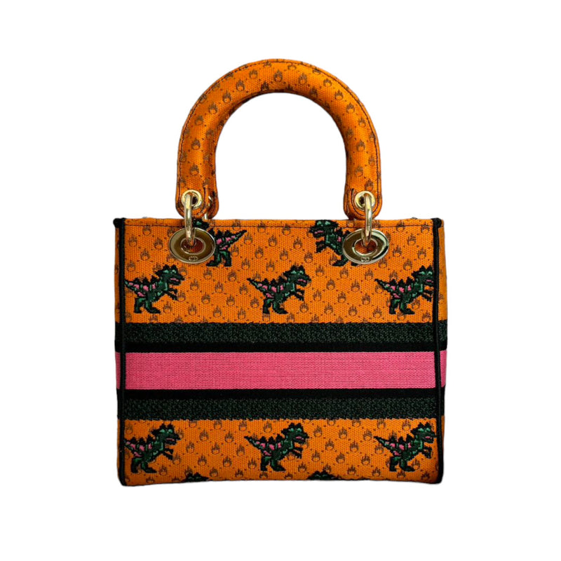 Lady D-Lite Medium Canvas Embroidered Dino Orange Multicolor GHW