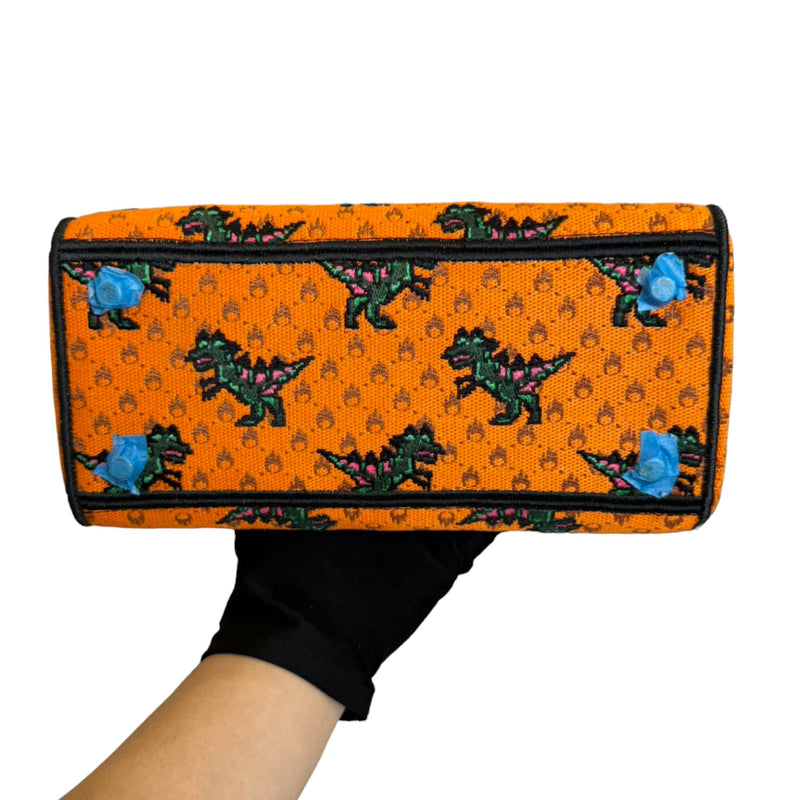 Lady D-Lite Medium Canvas Embroidered Dino Orange Multicolor GHW