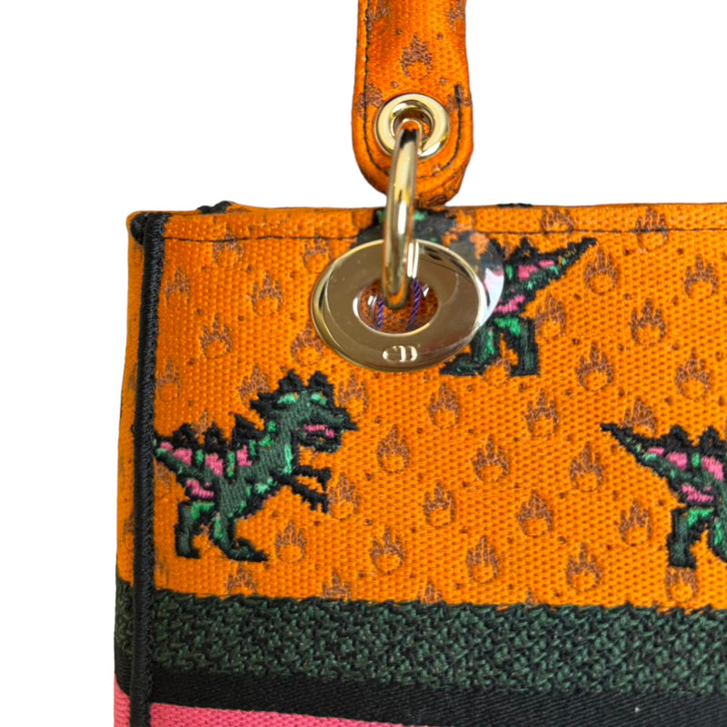 Lady D-Lite Medium Canvas Embroidered Dino Orange Multicolor GHW