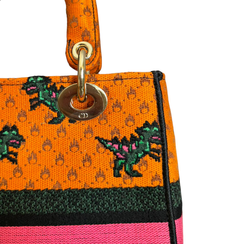 Lady D-Lite Medium Canvas Embroidered Dino Orange Multicolor GHW