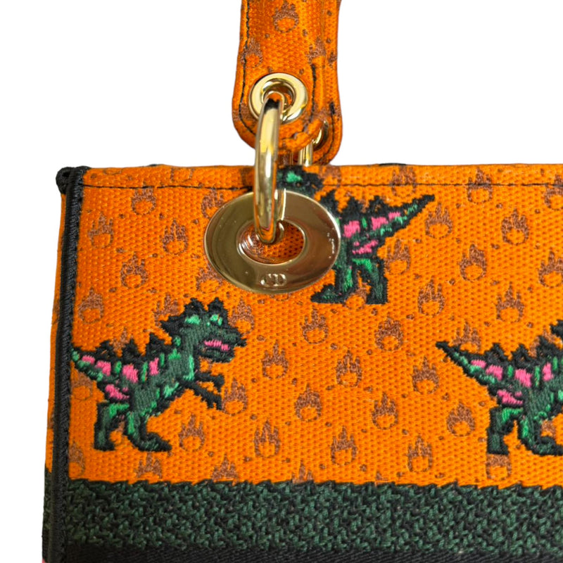 Lady D-Lite Medium Canvas Embroidered Dino Orange Multicolor GHW