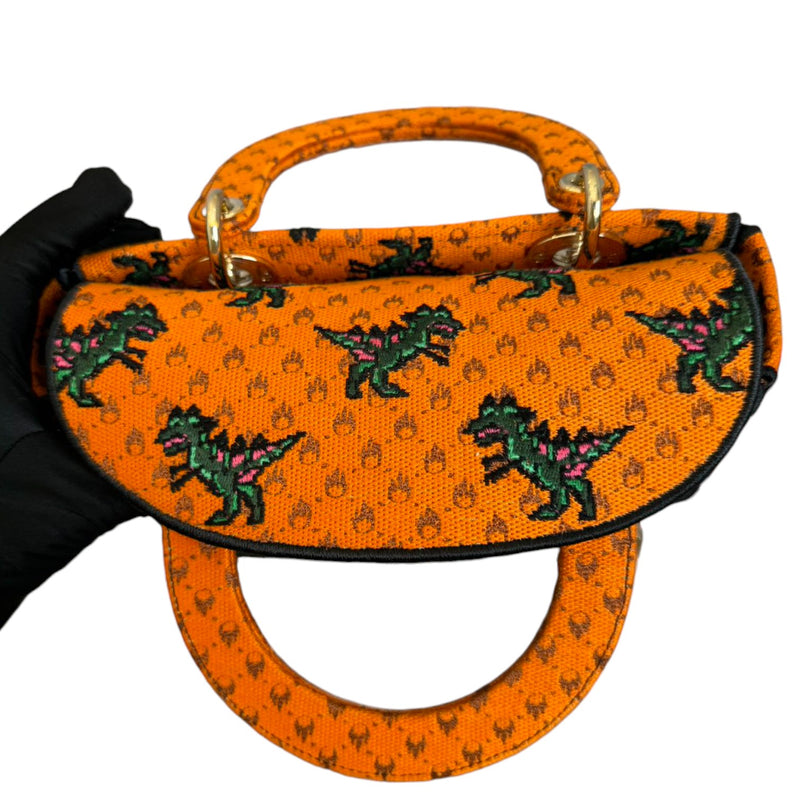 Lady D-Lite Medium Canvas Embroidered Dino Orange Multicolor GHW