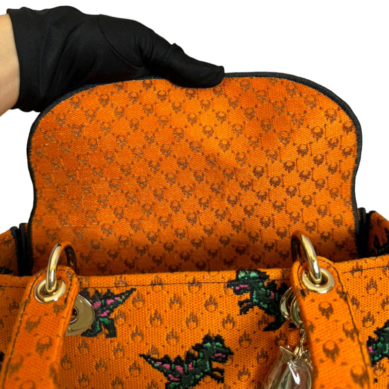 Lady D-Lite Medium Canvas Embroidered Dino Orange Multicolor GHW