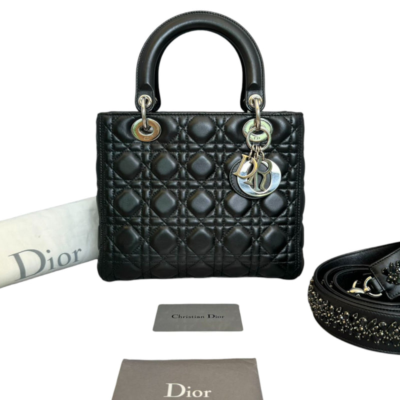 Medium Lady Dior Lambskin Cannage Black SHW