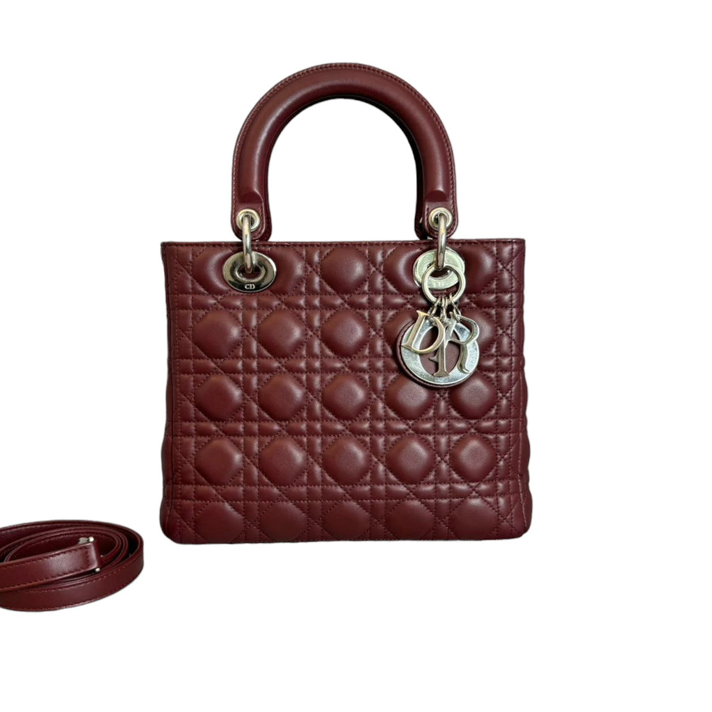 Lady Dior Medium Lambskin Cannage Burgundy SHW