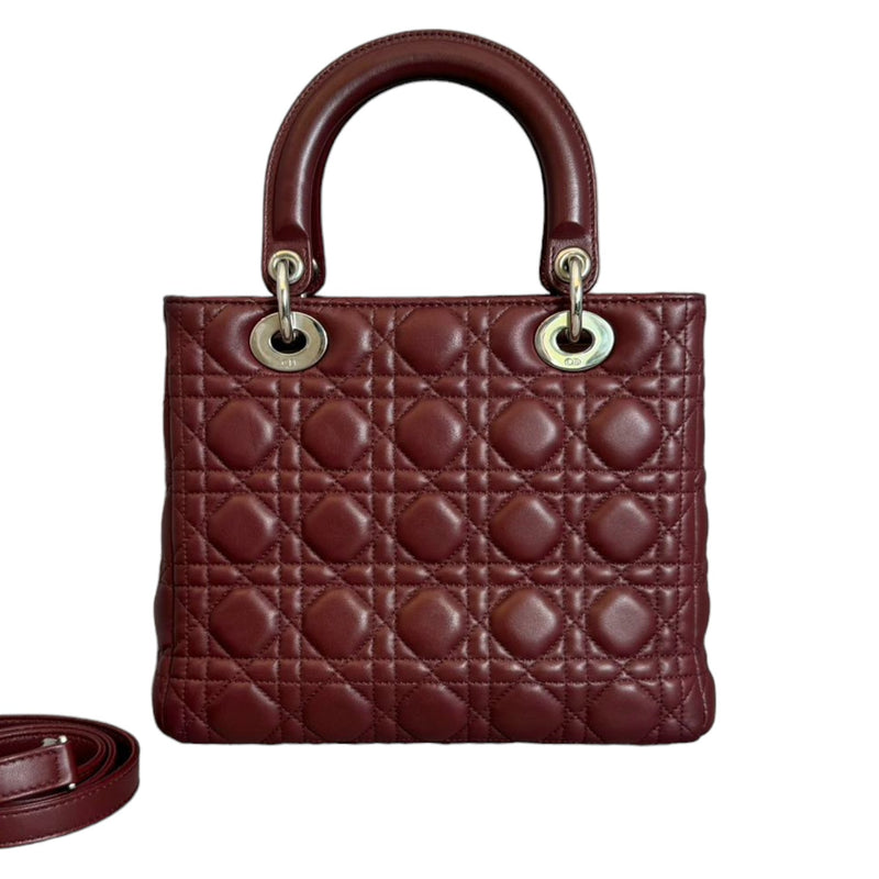 Lady Dior Medium Lambskin Cannage Burgundy SHW