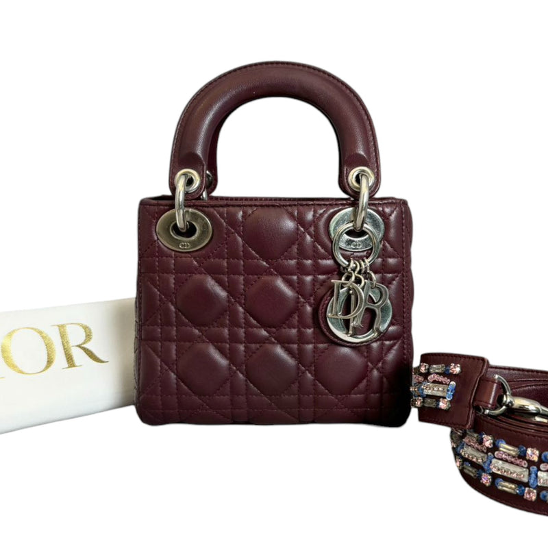 Lady Dior Mini Crystal Lambskin Burgundy SHW