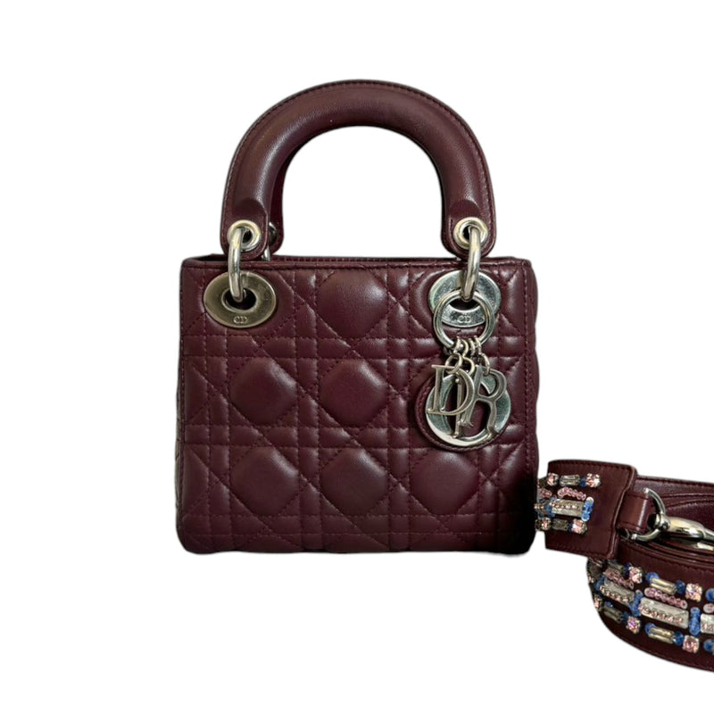 Lady Dior Mini Crystal Lambskin Burgundy SHW