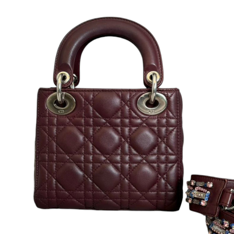 Lady Dior Mini Crystal Lambskin Burgundy SHW