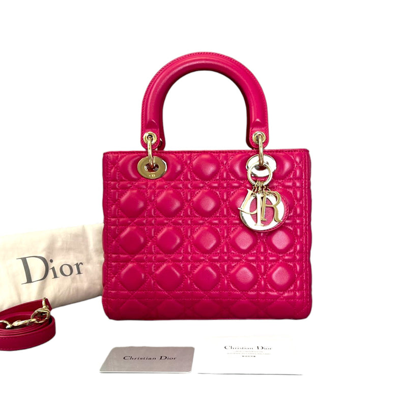 Lady Dior Medium Lambskin Cannage Pink GHW