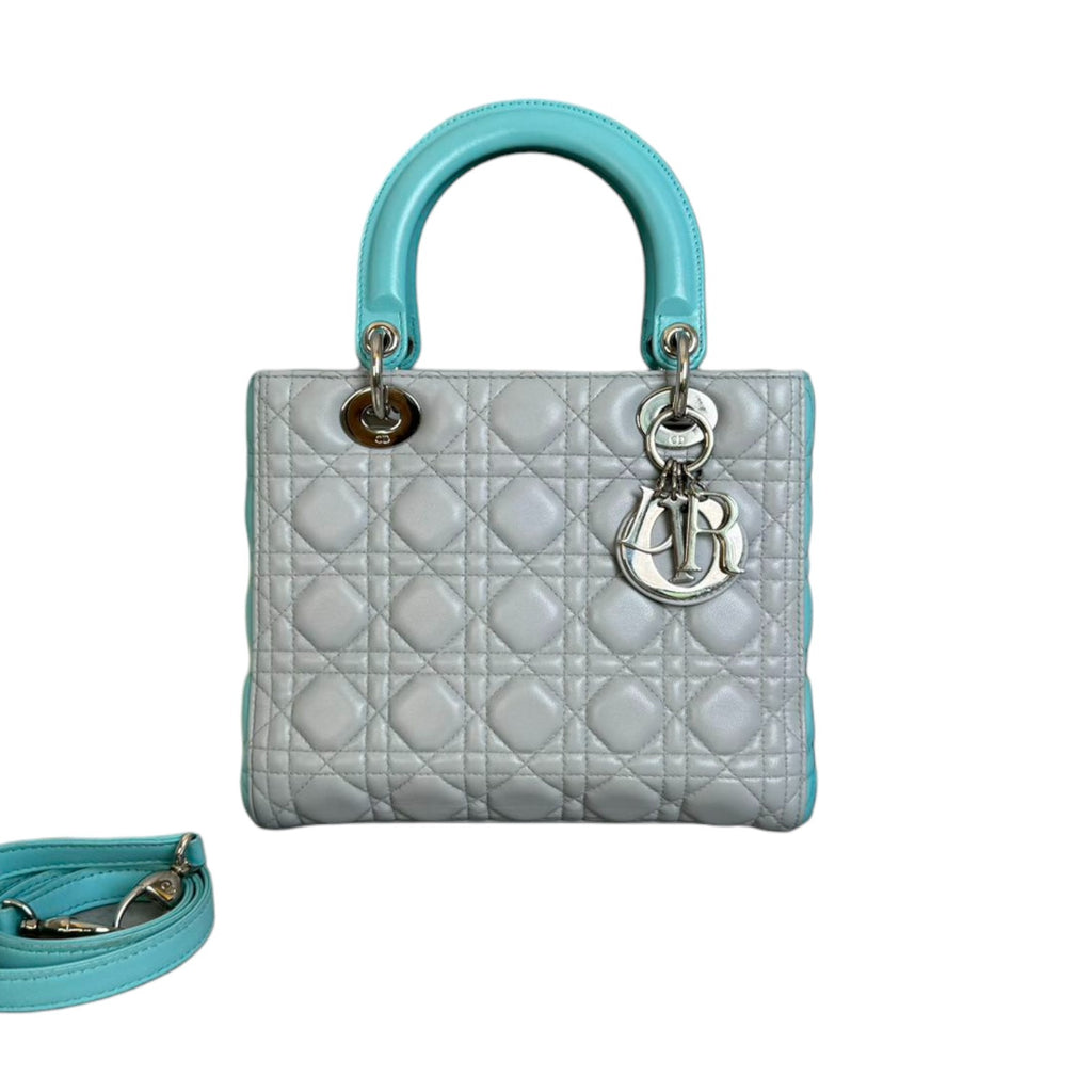 Lady Dior Bi-Color Medium Lambskin Grey Baby Blue SHW