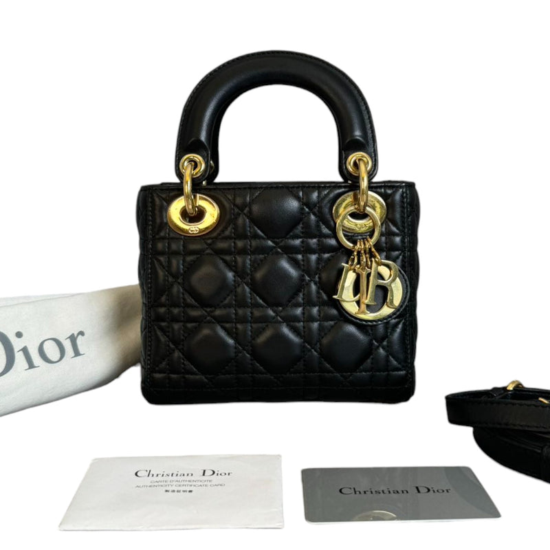 Lady Dior Mini Lambskin Cannage  Black GHW