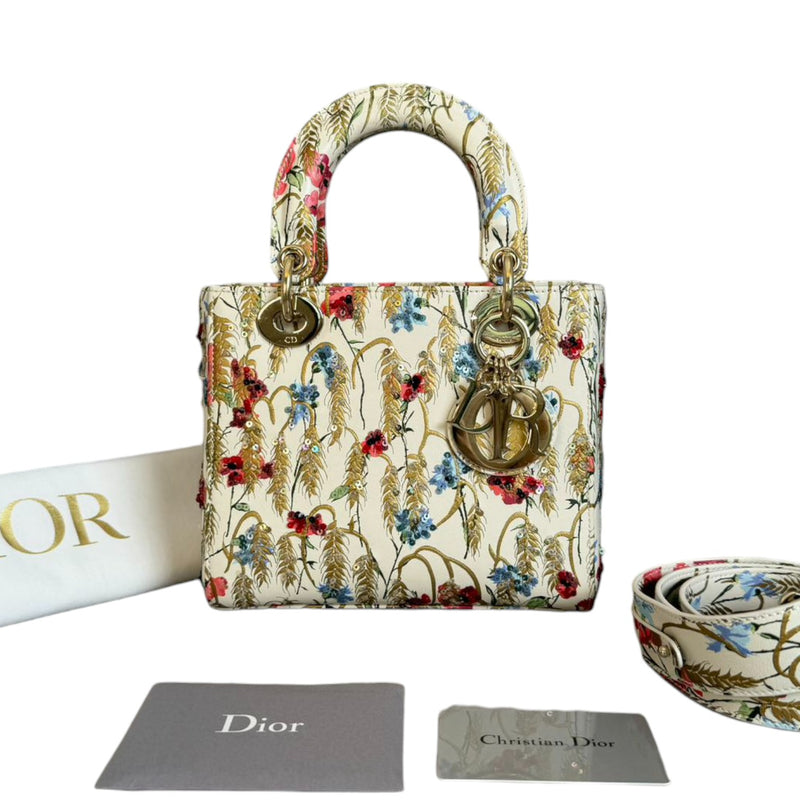 Lady Dior Calfskin Hibiscus Printed Embroidered Multicolor GHW