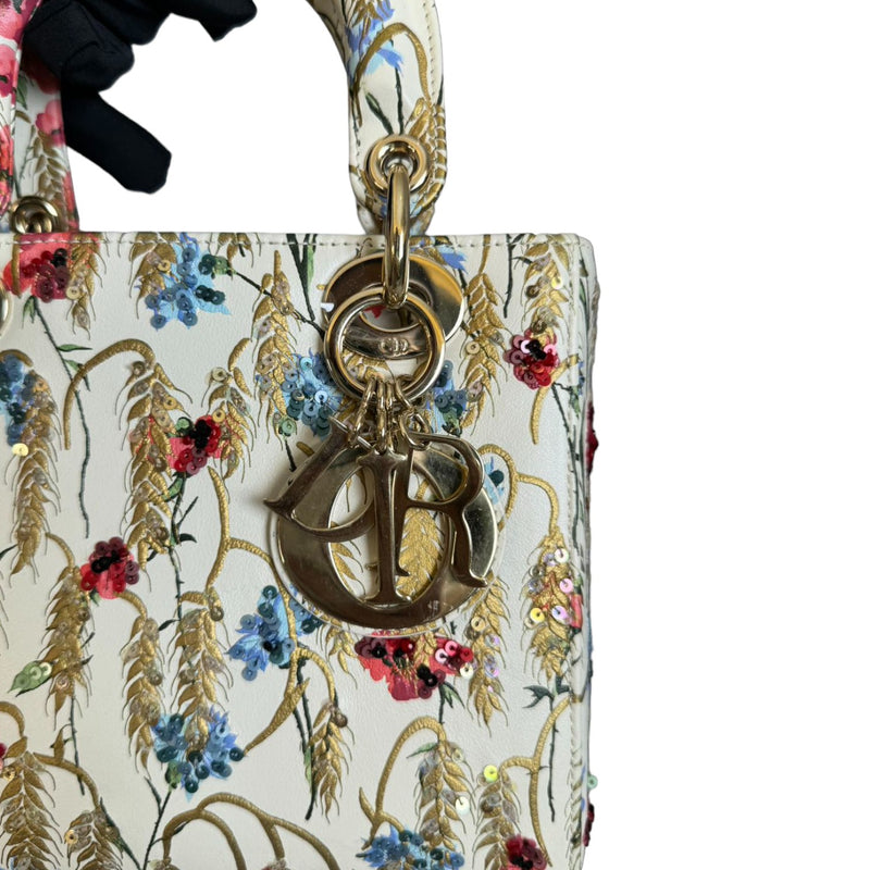 Lady Dior Calfskin Hibiscus Printed Embroidered Multicolor GHW