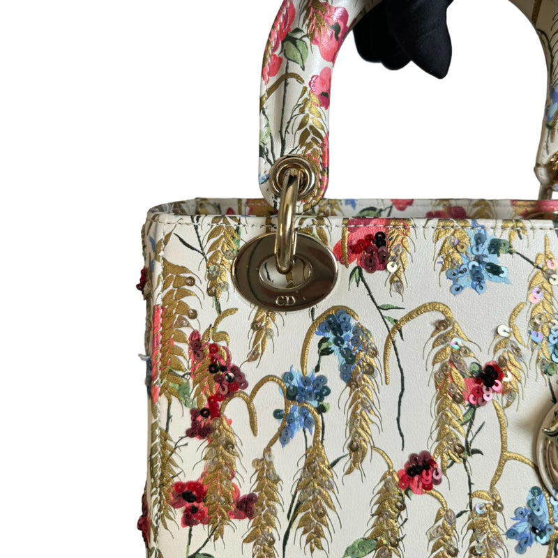 Lady Dior Calfskin Hibiscus Printed Embroidered Multicolor GHW