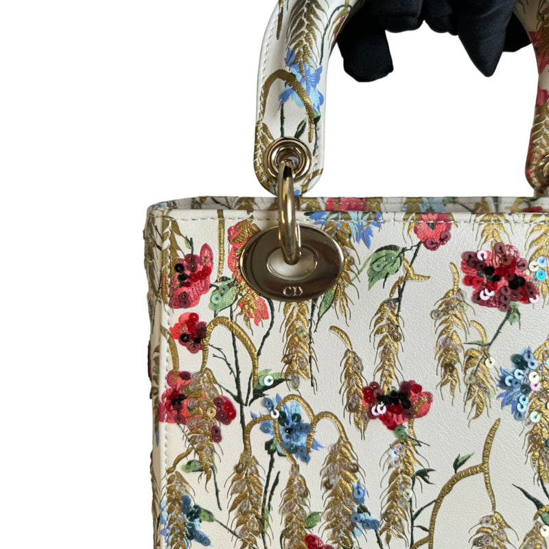 Lady Dior Calfskin Hibiscus Printed Embroidered Multicolor GHW