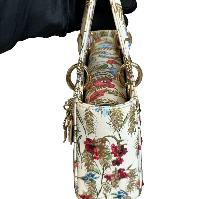 Lady Dior Calfskin Hibiscus Printed Embroidered Multicolor GHW