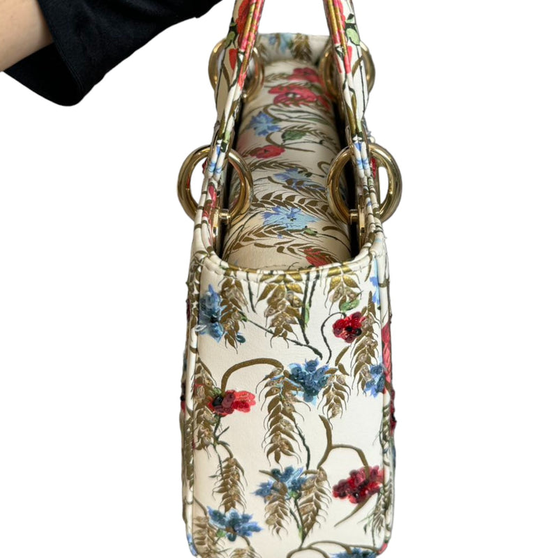 Lady Dior Calfskin Hibiscus Printed Embroidered Multicolor GHW