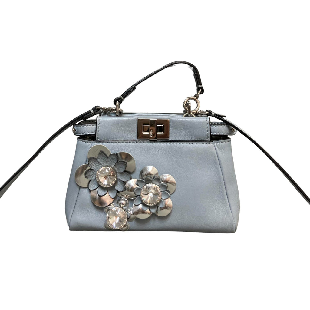 Flower Peekaboo Iconic Satchel Micro Leather Light Blue SHW