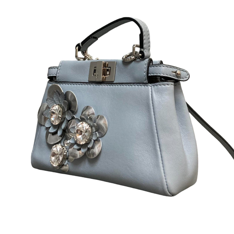 Flower Peekaboo Iconic Satchel Micro Leather Light Blue SHW