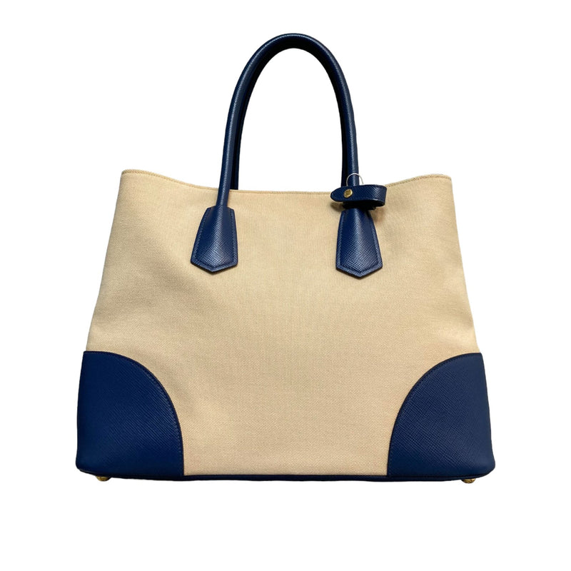 Double Lined Shoulder Canvas Saffiano Beige Blue GHW