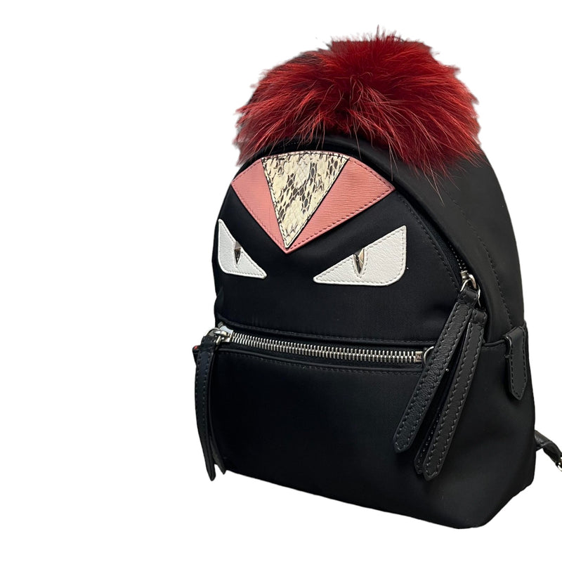 Fox Fur Monster Eyes Backpack Nylon Vitello Dolce Black SHW