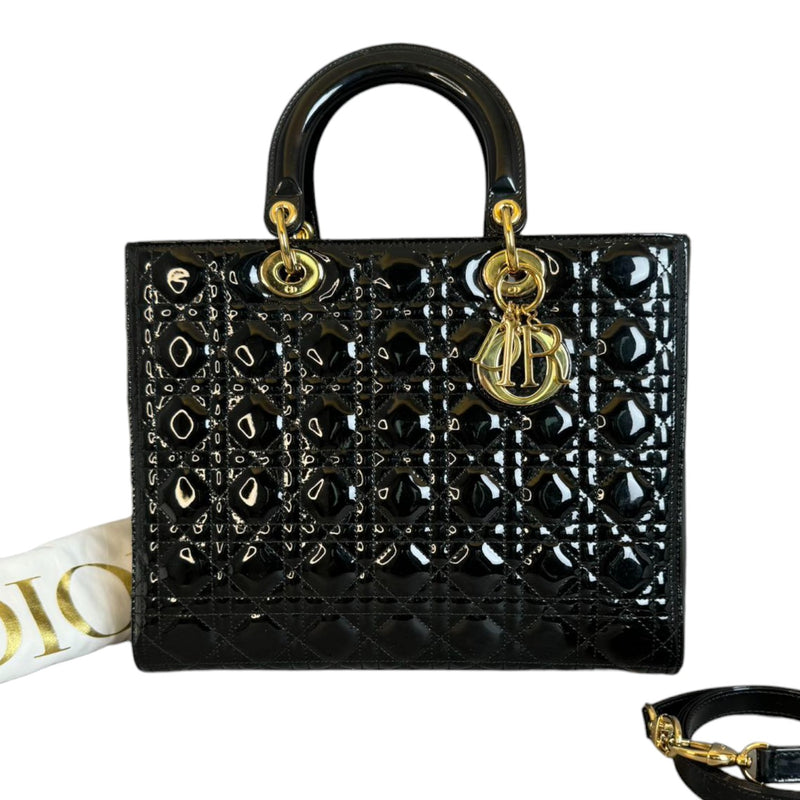 Lady Dior Large Patent Quilted Black GHW