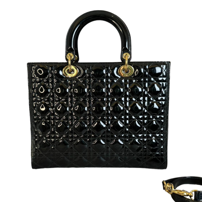 Lady Dior Large Patent Quilted Black GHW