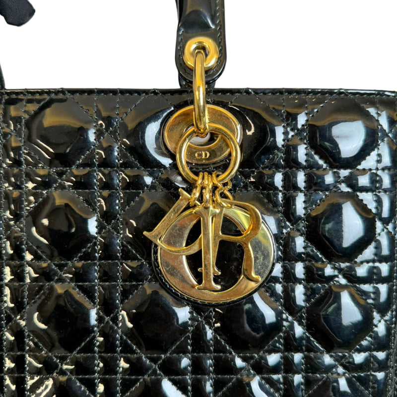 Lady Dior Large Patent Quilted Black GHW