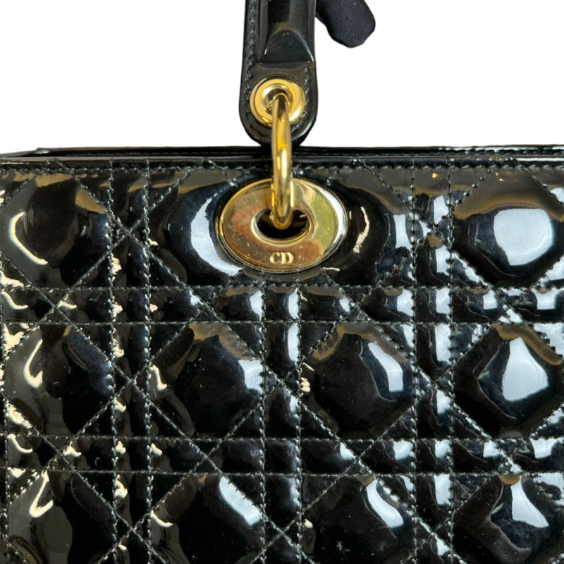 Lady Dior Large Patent Quilted Black GHW