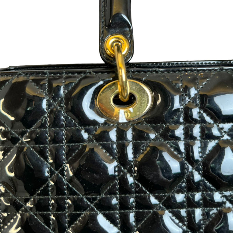 Lady Dior Large Patent Quilted Black GHW