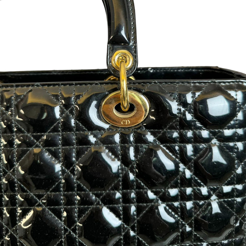 Lady Dior Large Patent Quilted Black GHW