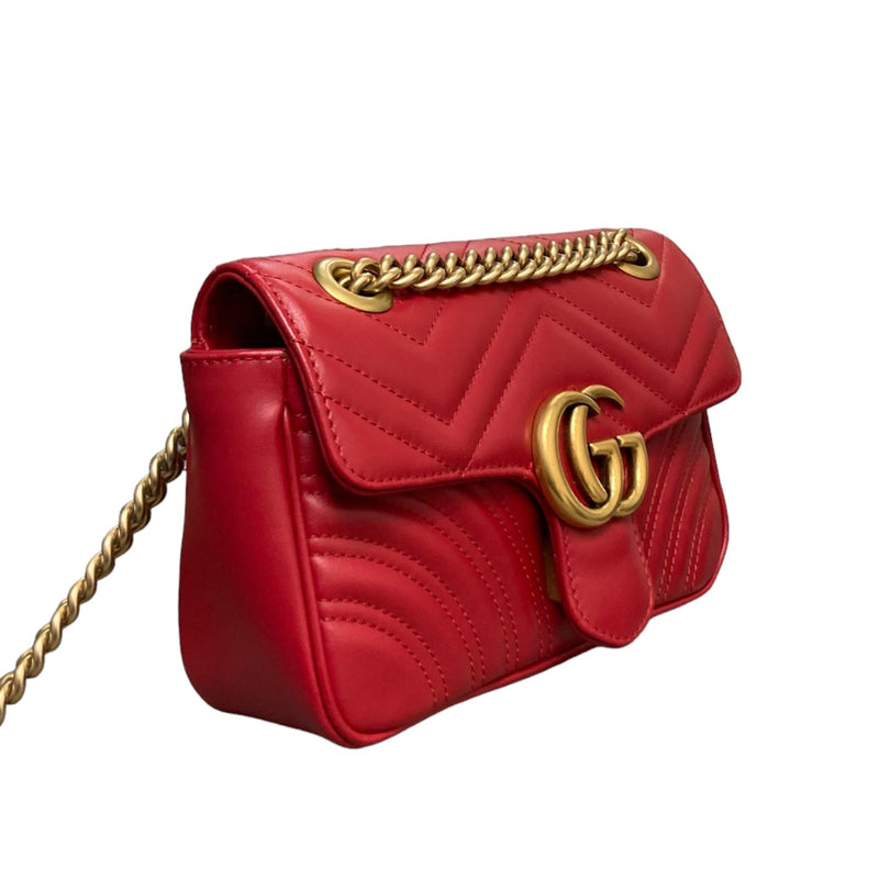 GG Marmont Shoulder Small Calfskin Matelasse Red GHW