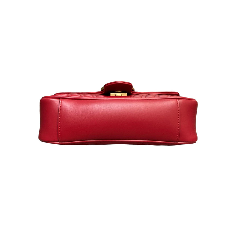 GG Marmont Shoulder Small Calfskin Matelasse Red GHW