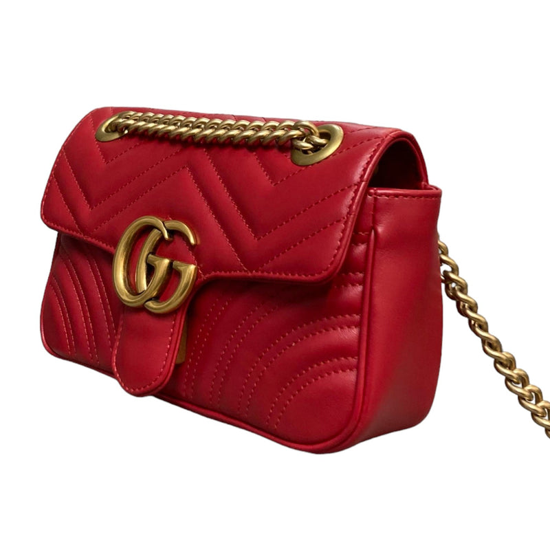 GG Marmont Shoulder Small Calfskin Matelasse Red GHW