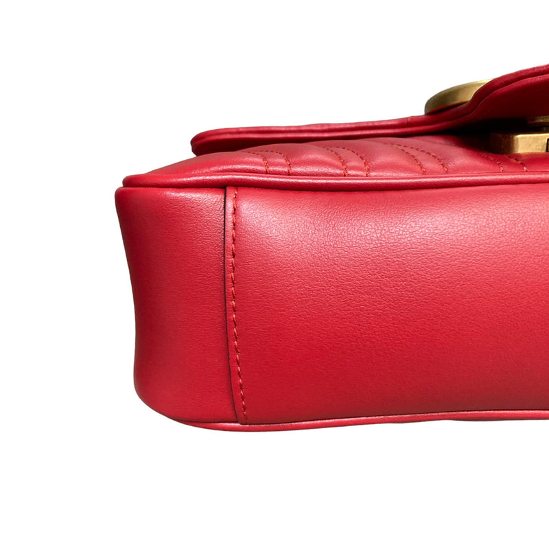 GG Marmont Shoulder Small Calfskin Matelasse Red GHW