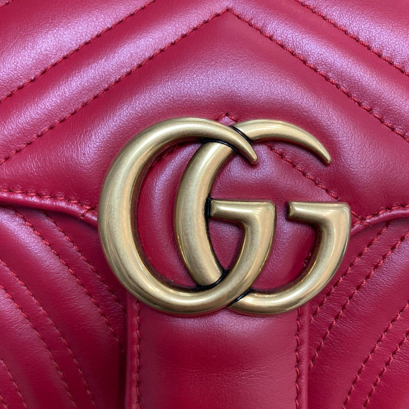 GG Marmont Shoulder Small Calfskin Matelasse Red GHW