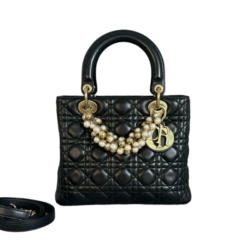 Pearl Lady Dior Medium Lambskin Black GHW