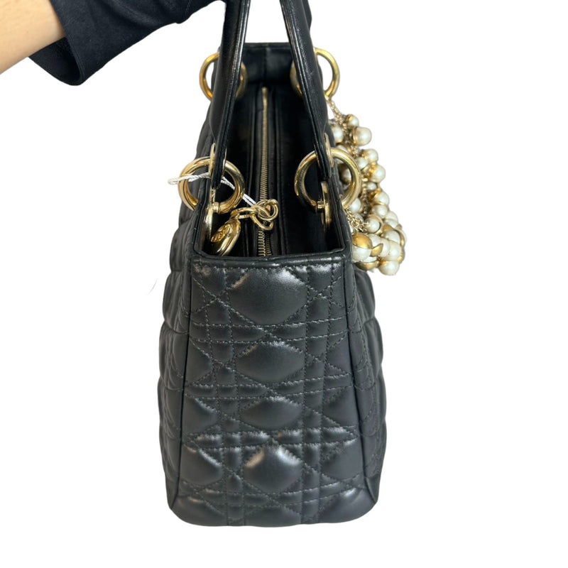 Pearl Lady Dior Medium Lambskin Black GHW