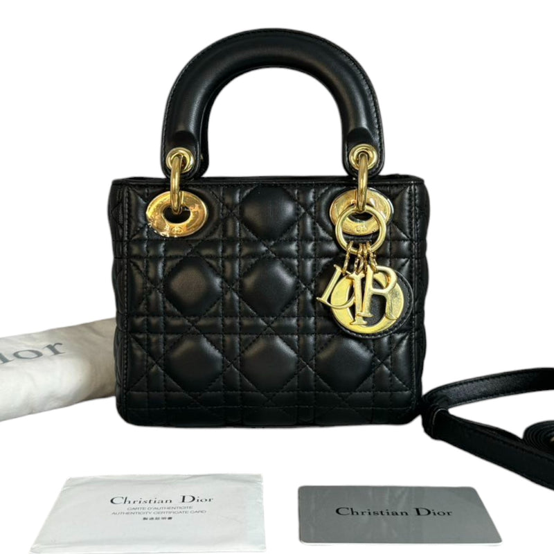 Lady Dior Mini Lambskin Cannage Black GHW