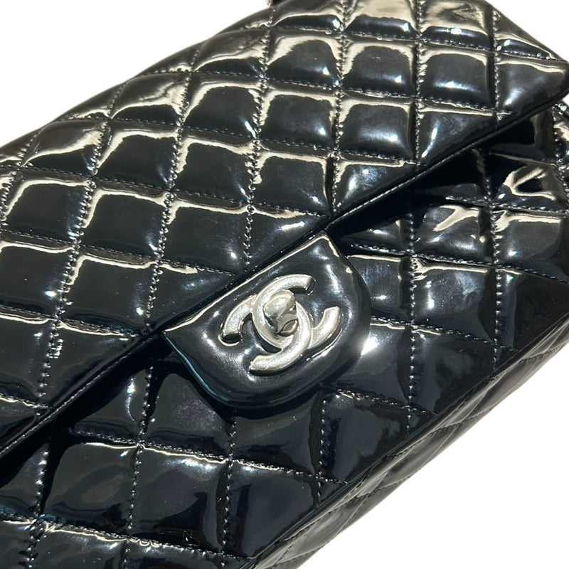 Classic Double Flap Medium Patent Quilted Black SHW