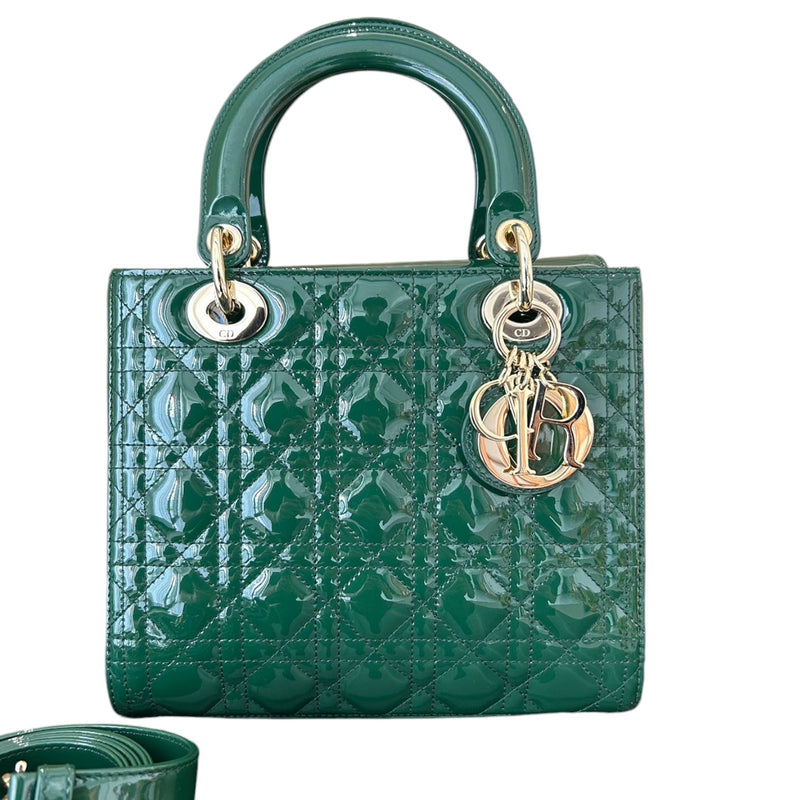 Lady Dior Medium Patent Green GHW