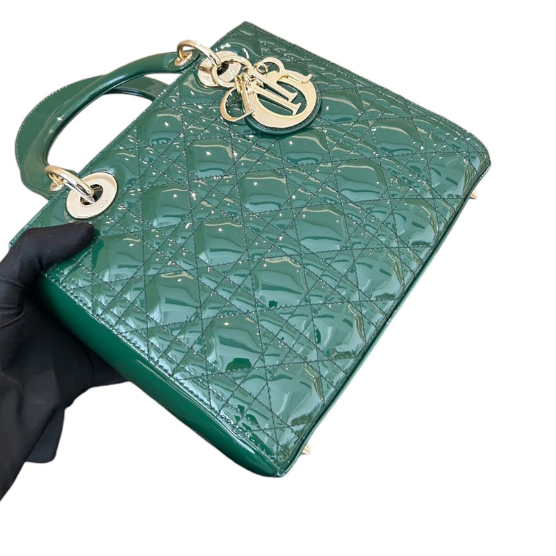 Lady Dior Medium Patent Green GHW